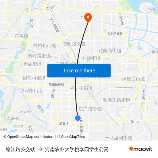 赣江路公交站 to 河南农业大学桃李园学生公寓 map