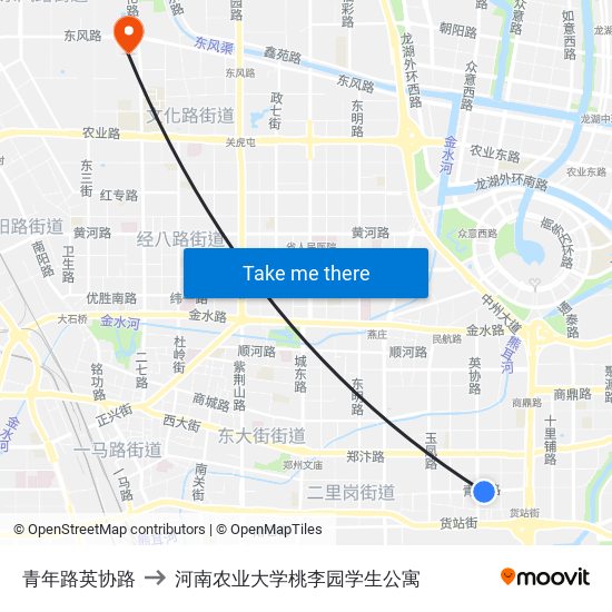 青年路英协路 to 河南农业大学桃李园学生公寓 map