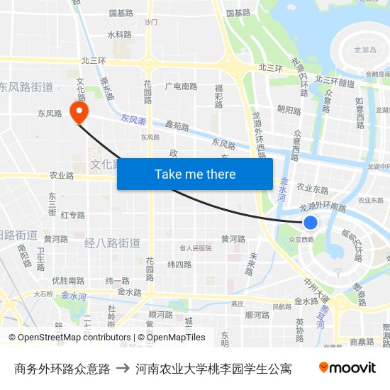 商务外环路众意路 to 河南农业大学桃李园学生公寓 map