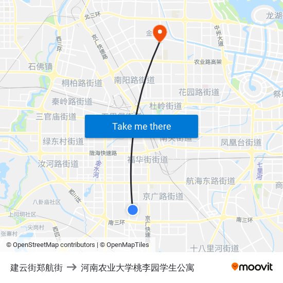 建云街郑航街 to 河南农业大学桃李园学生公寓 map