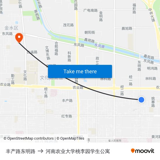 丰产路东明路 to 河南农业大学桃李园学生公寓 map