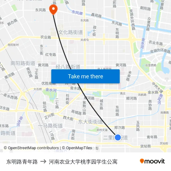 东明路青年路 to 河南农业大学桃李园学生公寓 map