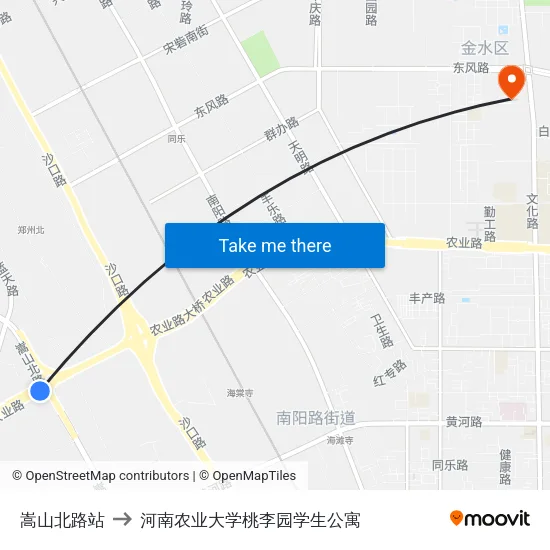 嵩山北路站 to 河南农业大学桃李园学生公寓 map
