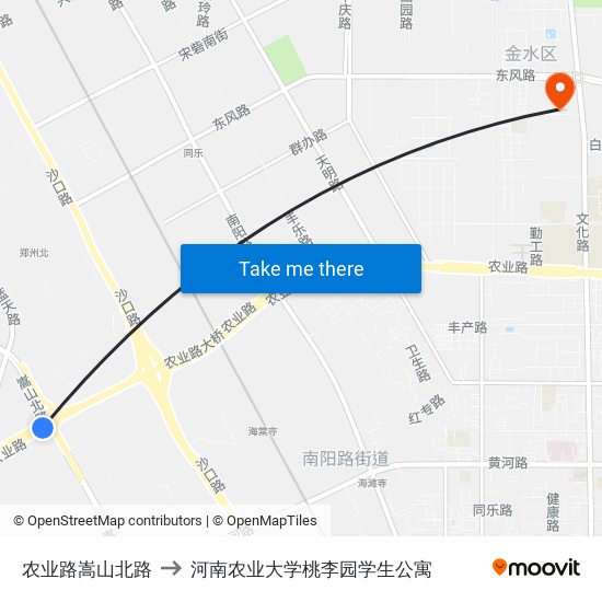 农业路嵩山北路 to 河南农业大学桃李园学生公寓 map