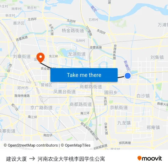 建设大厦 to 河南农业大学桃李园学生公寓 map