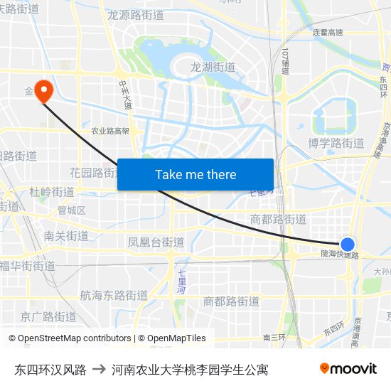 东四环汉风路 to 河南农业大学桃李园学生公寓 map