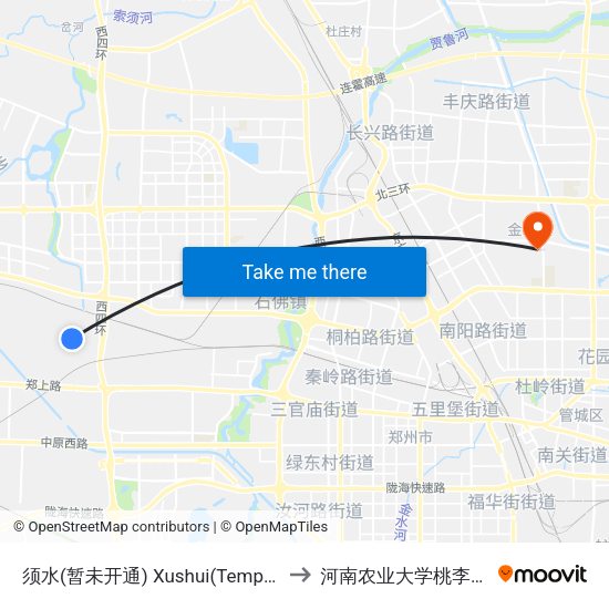 须水(暂未开通) Xushui(Temporary Not Open) to 河南农业大学桃李园学生公寓 map