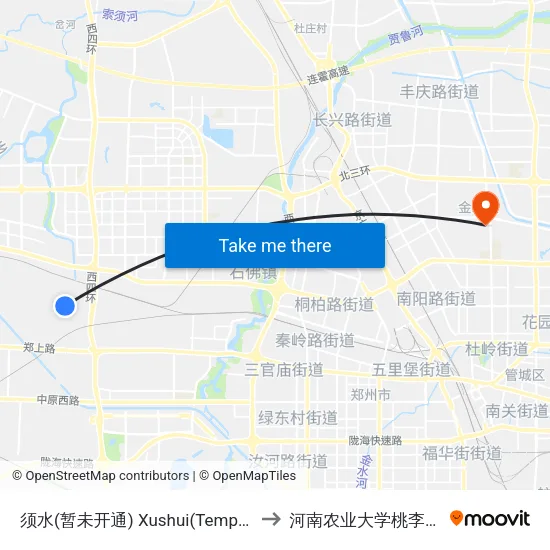 须水(暂未开通) Xushui(Temporary Not Open) to 河南农业大学桃李园学生公寓 map