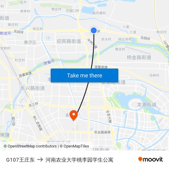 G107王庄东 to 河南农业大学桃李园学生公寓 map