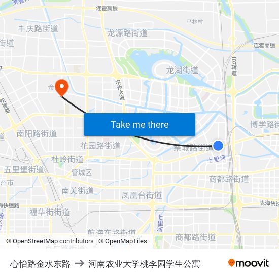 心怡路金水东路 to 河南农业大学桃李园学生公寓 map