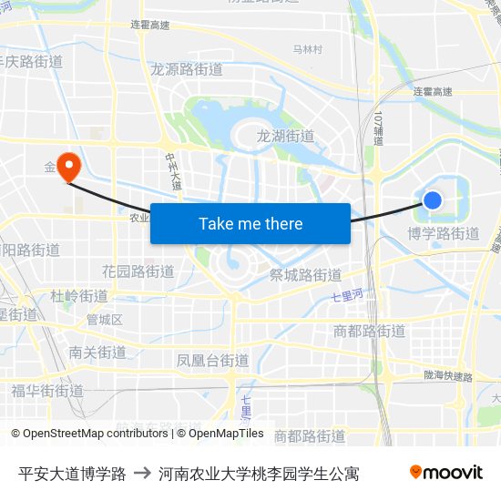 平安大道博学路 to 河南农业大学桃李园学生公寓 map