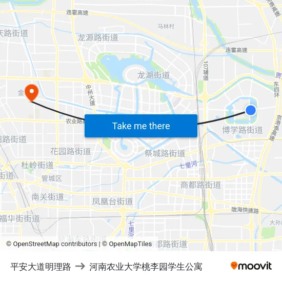 平安大道明理路 to 河南农业大学桃李园学生公寓 map