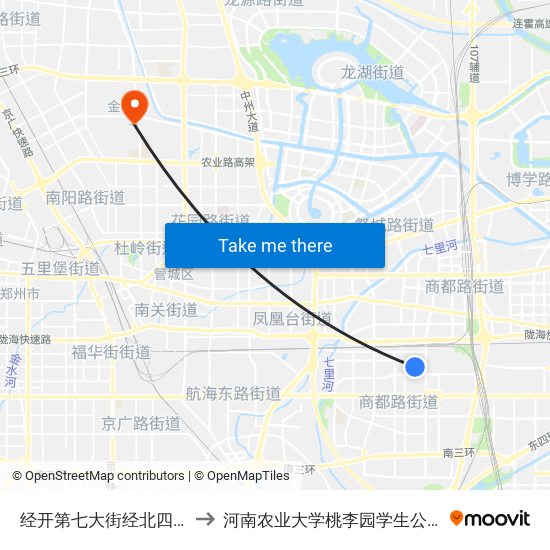 经开第七大街经北四路 to 河南农业大学桃李园学生公寓 map