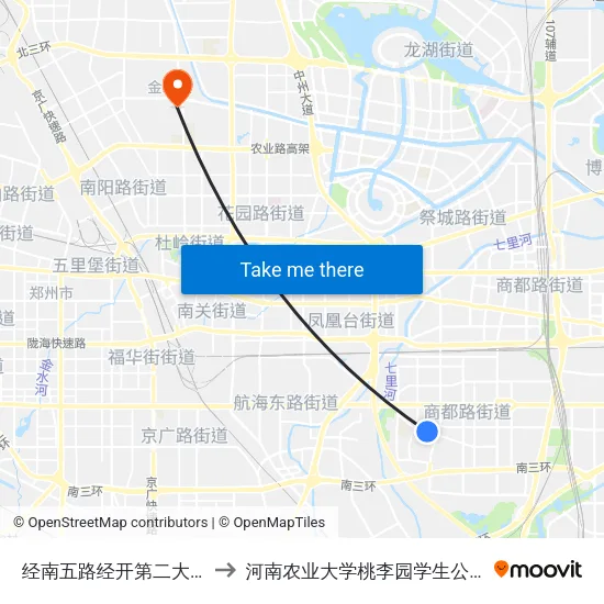 经南五路经开第二大街 to 河南农业大学桃李园学生公寓 map