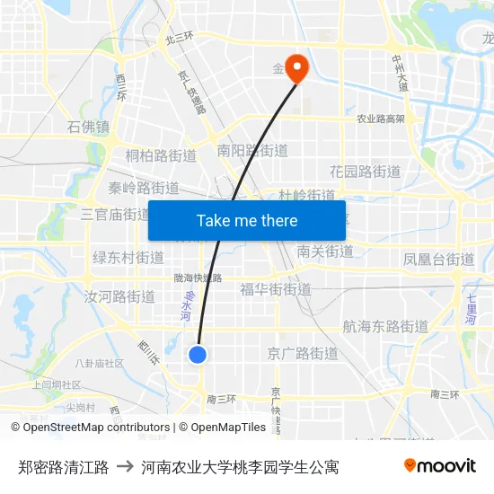 郑密路清江路 to 河南农业大学桃李园学生公寓 map
