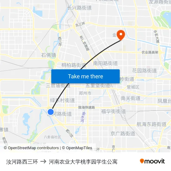 汝河路西三环 to 河南农业大学桃李园学生公寓 map