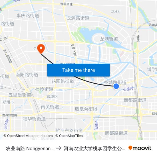 农业南路 Nongyenanlu to 河南农业大学桃李园学生公寓 map