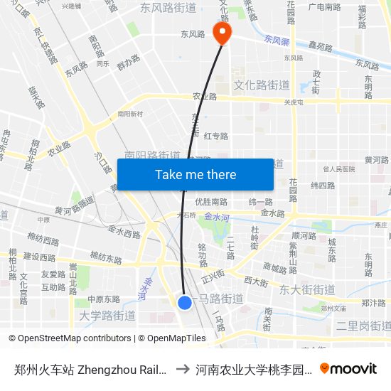 郑州火车站 Zhengzhou Railway Station to 河南农业大学桃李园学生公寓 map