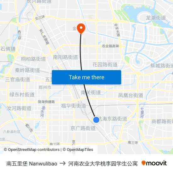 南五里堡 Nanwulibao to 河南农业大学桃李园学生公寓 map
