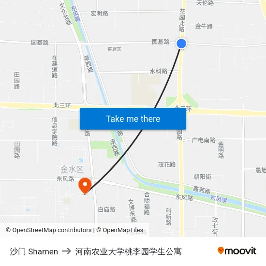 沙门 Shamen to 河南农业大学桃李园学生公寓 map