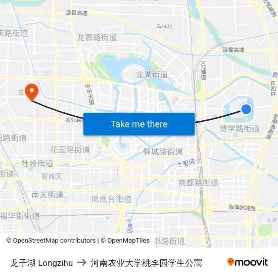 龙子湖 Longzihu to 河南农业大学桃李园学生公寓 map