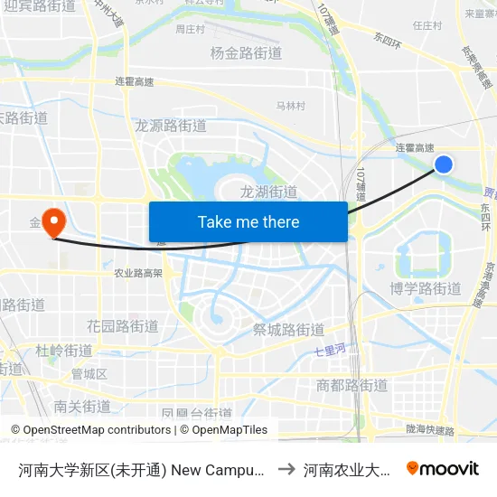 河南大学新区(未开通) New Campus Of Henan University(Under Construction) to 河南农业大学桃李园学生公寓 map