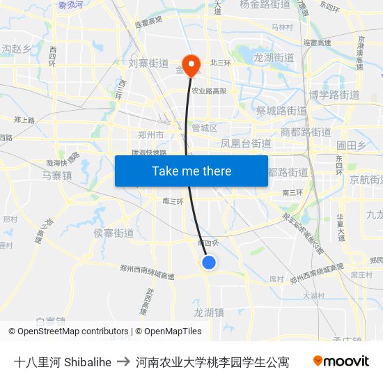 十八里河 Shibalihe to 河南农业大学桃李园学生公寓 map