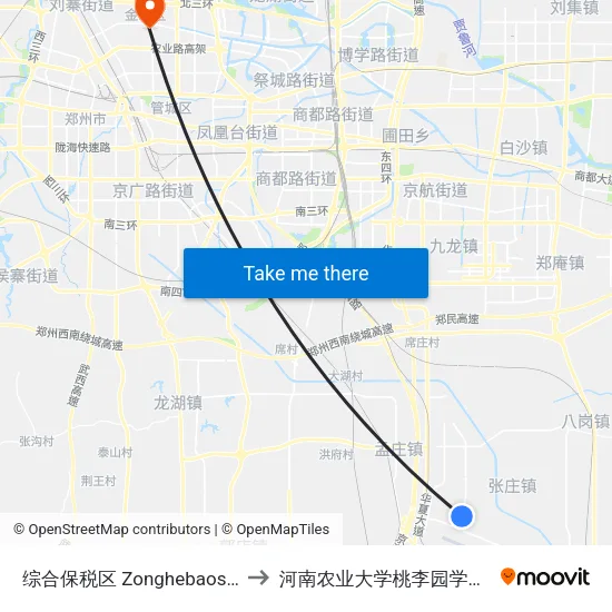 综合保税区 Zonghebaoshuiqu to 河南农业大学桃李园学生公寓 map