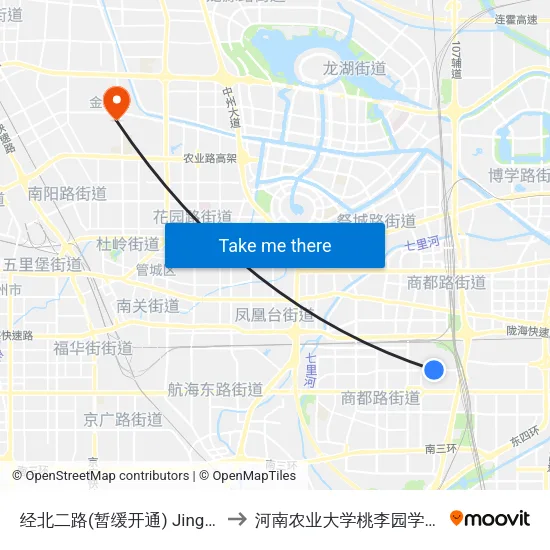 经北二路(暂缓开通) Jingbeierlu to 河南农业大学桃李园学生公寓 map