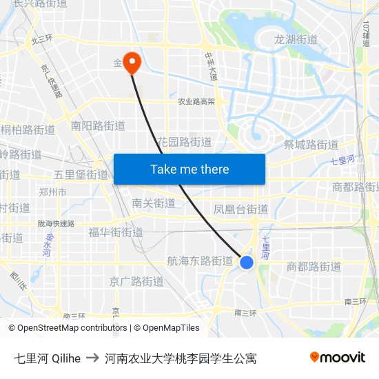 七里河 Qilihe to 河南农业大学桃李园学生公寓 map