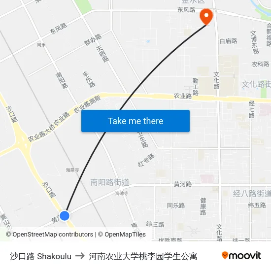 沙口路 Shakoulu to 河南农业大学桃李园学生公寓 map