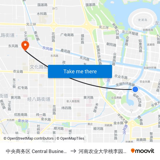中央商务区 Central Business District to 河南农业大学桃李园学生公寓 map