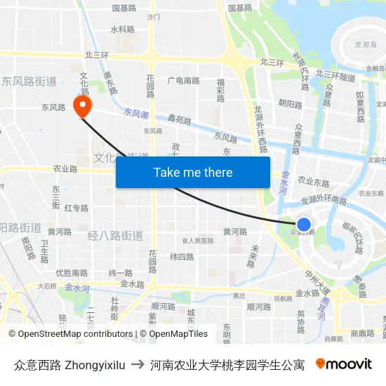 众意西路 Zhongyixilu to 河南农业大学桃李园学生公寓 map