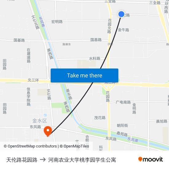 天伦路花园路 to 河南农业大学桃李园学生公寓 map