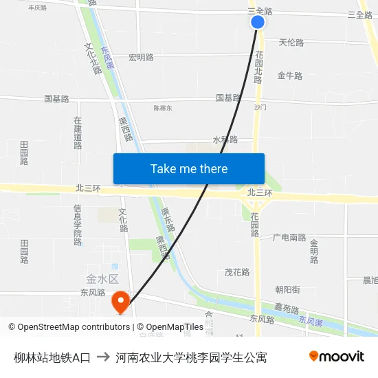 柳林站地铁A口 to 河南农业大学桃李园学生公寓 map