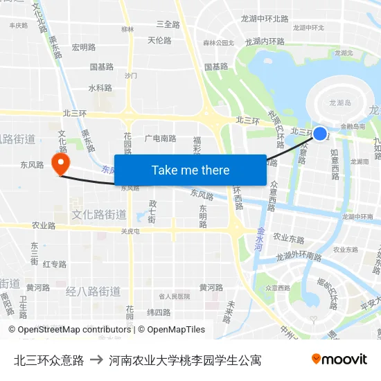 北三环众意路 to 河南农业大学桃李园学生公寓 map