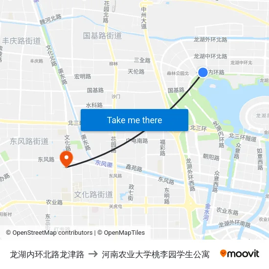 龙湖内环北路龙津路 to 河南农业大学桃李园学生公寓 map