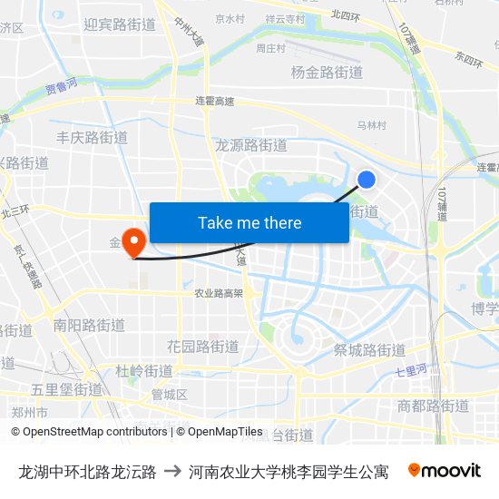 龙湖中环北路龙沄路 to 河南农业大学桃李园学生公寓 map