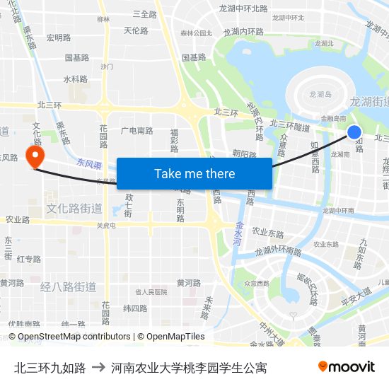 北三环九如路 to 河南农业大学桃李园学生公寓 map