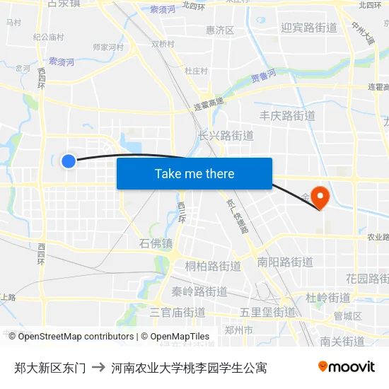 郑大新区东门 to 河南农业大学桃李园学生公寓 map