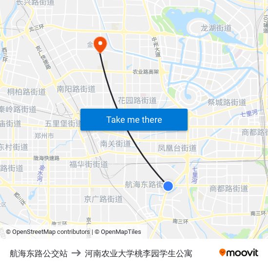 航海东路公交站 to 河南农业大学桃李园学生公寓 map