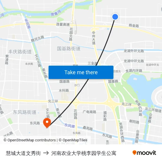 慧城大道文秀街 to 河南农业大学桃李园学生公寓 map