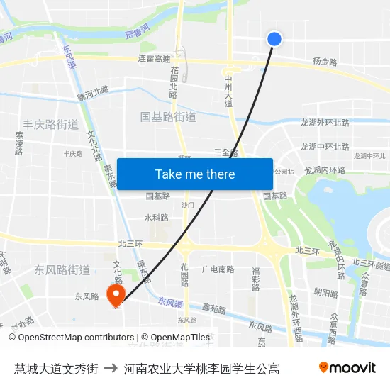 慧城大道文秀街 to 河南农业大学桃李园学生公寓 map