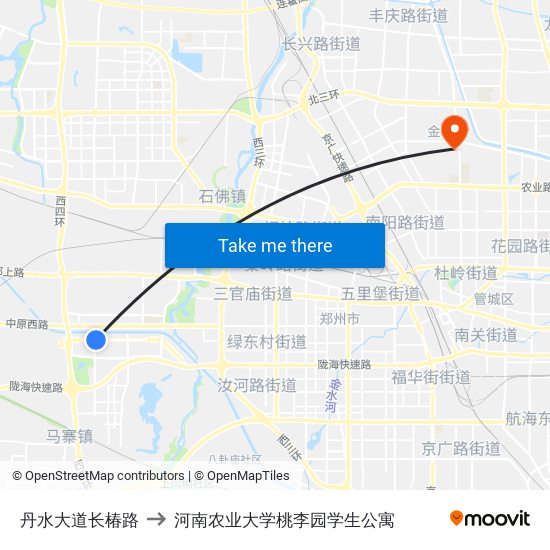 丹水大道长椿路 to 河南农业大学桃李园学生公寓 map