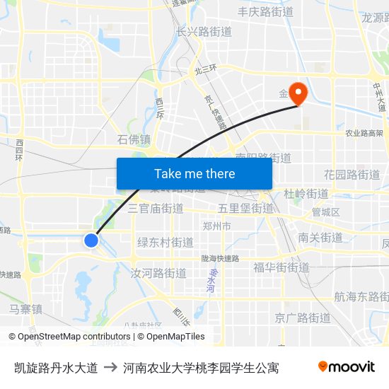 凯旋路丹水大道 to 河南农业大学桃李园学生公寓 map