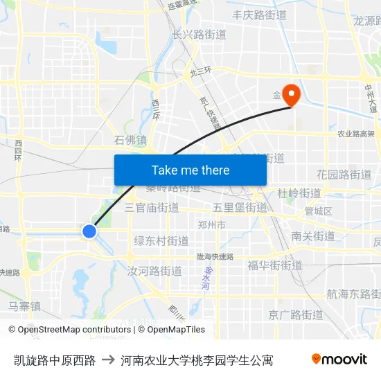 凯旋路中原西路 to 河南农业大学桃李园学生公寓 map