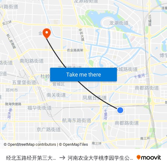 经北五路经开第三大街 to 河南农业大学桃李园学生公寓 map