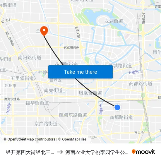 经开第四大街经北三路 to 河南农业大学桃李园学生公寓 map