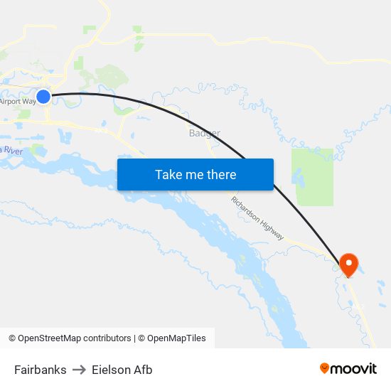 Fairbanks to Eielson Afb map