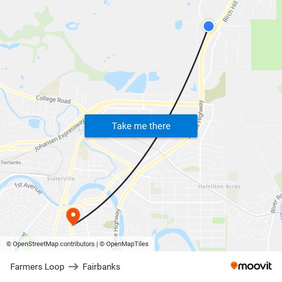 Farmers Loop to Fairbanks map